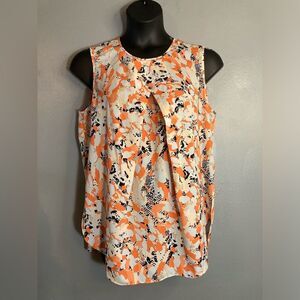 DKNY orange/black floral chiffon sleeveless blouse
